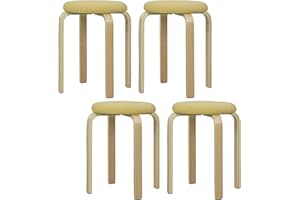 HOMCOM Juego de 4 Taburetes Apilables Redondos Taburetes Bajo de Cocina con Asiento Acolchado para Comedor Dormitorio Oficina Salón Amarillo y Natural