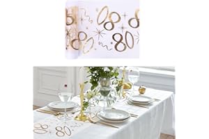 Nicola Gold Table Runner, 80th Birthday Table Runner, 15M Extra Long Mesh Tablecloth Decoration for Birthday Party (80th)