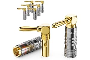 deleyCON 8 Stycken Bananpluggar Set 90° Vinklad - Guldpläterade Skruvbar för Högtalarkabel 0,75 mm - 4,5 mm & t.ex. HiFi Hemm