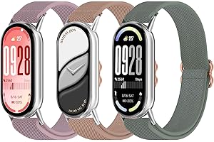 OUTPUTBT Elastisches Armband Nylon mit Metall Adapter Kompatible mit Xiaomi Smart Band 10/9/8 Armbänder Geflecht Sport Ersatzarmband für Mi Band 10/9/8 für Damen Herren