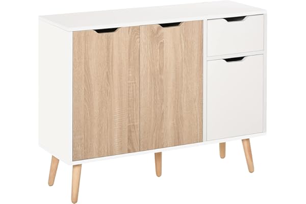 HOMCOM Aparador Moderno Aparador para Salón con 3 Puertas y Cajón Mueble Auxiliar para Salón Cocina Dormitorio 90x30x72 cm Bl