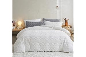 Sedefen Flauschig Bettwäsche 135x200 cm Weiß Sherpa Biber Flanell Fleece Geometrischmuster Cashmere Touch Winterbettwäsche Warme Bettbezug und 1 Kissenbezug 80x80cm mit Reißverschluss