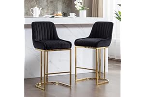 chairus Lot de 2 Tabourets de Bar en Velours Tabourets de Cuisine Imbottita Chaise Haute avec Pieds en Métal (Noir-2)
