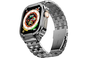 SUPLINK Stainless Steel Case with Strap for Apple Watch Ultra 3/2/1 & SE 3/2/1 & Series 11 10 9 8 7 6 5 4 3 2 1 49mm 46mm 45mm 44mm 42mm 41mm 40mm 38mm, Rugged Bumper Case Strap for Men