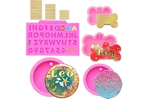 ODOOKON 4pcs Stampi Per Resina Numeri, lettere, ossa e stampi rotondi Stampi In Silicone Per Resina Portachiavi In Resina Forme Per Resina Epossidica Stampi Per Resina