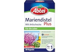‎ABTEI Abtei Mariendistel Plus mit Artischocke - unterstützt die Leberfunktion - fördert die Fettverdauung - laborgeprüft und natürlich wirksam - 30 Kapseln, Verdauungssystemsgesundheit