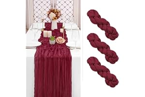 Showgeous 3 Pack Burgundy Cheesecloth Table Runner Gauze Table Runner 10FT Long Semi-Sheer Table Runner Boho or Rustic Wedding Table Decor for Wedding Decor Arch Draping Bridal Shower Holiday Party