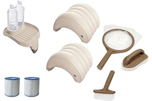 HARREN24 Juego de accesorios de 8 piezas para piscinas de hidromasaje Intex PureSpa (2x filtro S1 29001, 1 bandeja 28500, 2 reposacabezas 28501, juego de limpieza 28004)