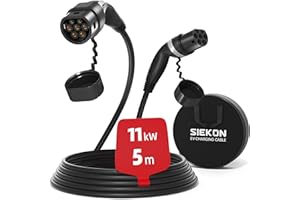 SIEKON Type 2 EV Charging Cable, 11kW 5m 16A 3 Phase - Mode 3 Type 2 to Type 2 EV Charging Cable with Carry Bag for EV & PHEV for Model S/X/Y/3, ID.3, ID.4, ID.5, E-Tron, e-208, I4, XC40