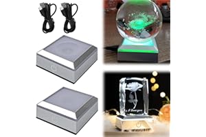 Nizirioo 2 lampadine quadrate: base LED con 6 modalità di illuminazione e interruttore touch, attacco luminoso USB per display cristallo, regali di San Valentino (base piatta e concava, argento)