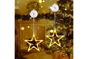 ‎QEDERTEK Qedertek LED Sterne Weihnachtsbeleuchtung, 10 LED Lichtervorhang Warmweiß Batteriebetriebene mit Saugnäpfe, Timer, Fenster Lichterkette Innen für Weihnachten Deko, Balkon, Party, Hochzeit (2 Stück)