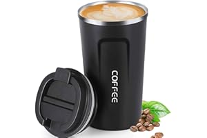 ERBO Kubek do kawy na wynos, kubek termiczny ze stali szlachetnej, szczelny, z pokrywką, przyjazny dla środowiska, czarny, 510 ml