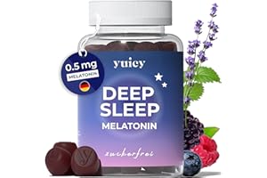 ‎YUICY YUICY Melatonin Gummies – 60 Stk. Extrem Leckere & Zuckerfreie Gummibärchen zum Einschlafen - 0,5mg Melatonin Hochdosiert & Vegan - Bewährte Einschlafhilfe Erwachsene - Deep Sleep