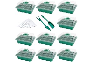 Mengxin 10 Pièce Bac a Semises avec Couvercle Mini Serre de Jardin 12 Trous Plateau Semises Bac Potager Étiquettes de Plantes Convient pour la Germination