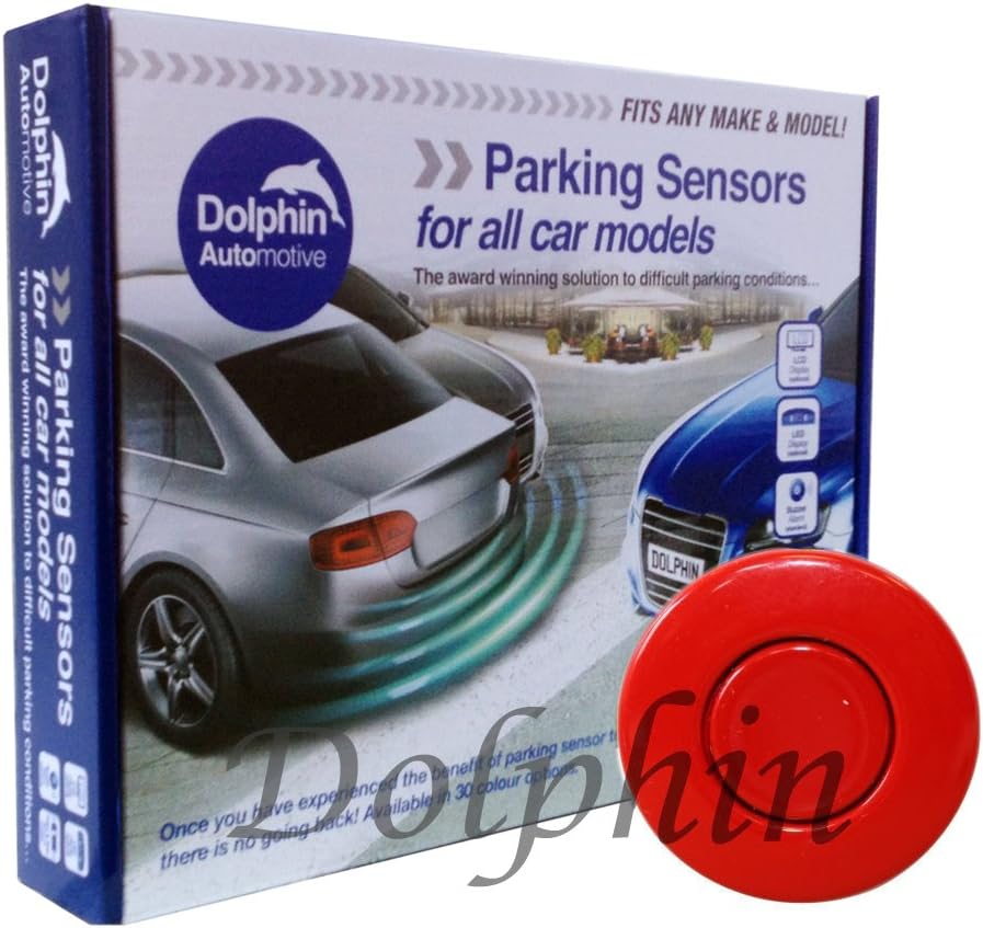 Dolphin Automotive DPS400 Reverse Parking Sensors Auto Express Award Winning In 32 Colours 4 Ultrasonic Radar Sensors Kit Audio Alert System Matt & Gloss Black +30 More Colours (Red)