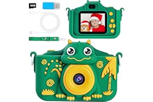 POSO Macchina Fotografica Bambini con 32 GB Scheda, 2.0 Pollici Fotocamera Digitale Bambini,1080P HD Selfie Videocamera, Dinosauro Regalo Giocattolo di Compleanno per Ragazzi 3-10 Anni