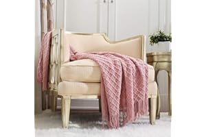 CREVENT Teksturowany solidny miękki koc na sofę, kanapę, dzianinowy, dekoracyjny koc z frędzlami dla dziewcząt, miękki, ciepły, przytulny, lekki, na wiosnę i lato (127 x 152 cm, zakurzony