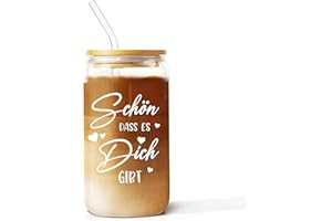 Juratar Geschenke für Frauen Männer- Cocktailgläser mit Deckel und Strohhalm- Schön, dass es Dich gibt, Bleifreie Trinkgläser, Iced Kaffeegläser. Ideal für Bier, Cocktails, Saft und Wasser