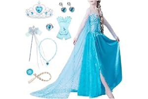 Timesun ELSA Mädchen Prinzessin Elsa Kleid Kostüm Karneval Cosplay Eisprinzessin Set aus Diadem, Handschuhe, Zauberstab, Perücke,Halskette,Ohrringe,Ringe,Handbag