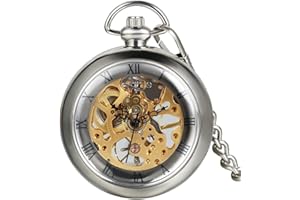 Avaner Vintage Taschenuhr für Herren Analog Handaufzugwerk Pocket Watch Durchsichtiges Ziffernblatt mit römischen Ziffern