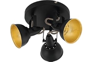 EGLO Deckenstrahler Thornton, Deckenlampe mit 3 Spots, Vintage Deckenleuchte Wohnzimmer, Retro Lampe Decke, Wohnzimmerlampe aus Metall in Schwarz Gold, E14 Fassung, Ø 21 cm