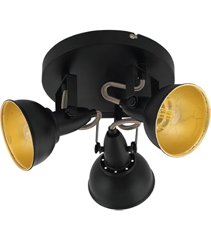 hofstein Plafondlamp Alsen, plafondlamp van metaal/stof in zwart/goud