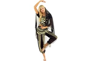 TiaoBug 4 PCS Vestito da Danza del Ventre per Donna Abito da Ballo Indiano Costume Indiana Arabo Principessa Cosplay Halloween con Paillettes Dancewear