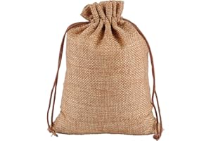 JIHUOO 10 Stücke Jutesäckchen Jute Sack Jutebeutel Tasche Säckchen Geschenksäckchen für Hochzeitsfeier 17 x 23 cm