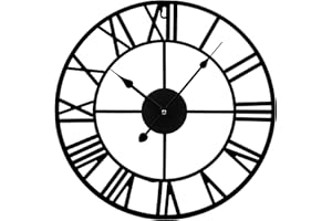 ZENO Large Wall Clock | Large Kitchen Clock | Skeleton Clocks | Wall Mounted Black Clocks with Roman Numerals Great for Bedroom, Kitchen, Home, Indoor & Outdoor | 40CM