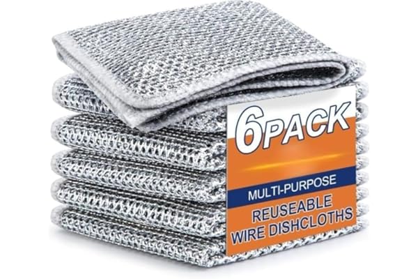 C.HERRY Non-Scratch Dish Wash Cloth, Steel Wire Dish Cloth, Wire Dishwashing Rags Stainless Steel Scrubber Non-Scratch Wire Dishcloth for Washing Dishes Sinks Counters (Pack of 6)