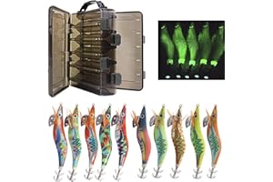 SHADDOCK Esche da pesca per calamari esche luminose per gamberetti esche da pesca gancio Esche artificiali con doppia scatola di plastica, 10 Pezzi
