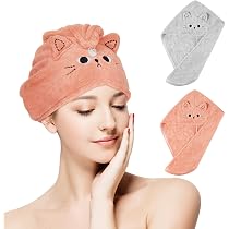 VIVOTE Mikrofaser-Haarhandtuch Mit Knopf - Super Saugfähig, Schnell Trocknend, Anti-Frizz, Für Lange & Lockige Haare, 65x25 Cm