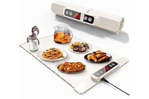 KYWLCO Warmhalteplatte für Speisen,Tragbar & Faltbar mit Einstellbarer Temperaturkontrolle, Nano-Silikonmaterial, Ganzflächige Erwärmung für Warmhalten & Auftauen (Beige)