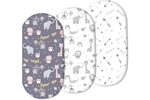 Jmitha Drap Housse Bébé Coton Lot de 3, Protège Matelas 75x33cm/72x32cm/70x30cm/80x46cm pour Couffin et Berceau Universels Fille ou Garçon Drap Lits Bébé Literie pour Bébé