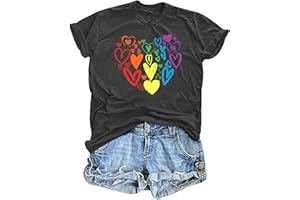 tiorhooe Pride Shirts for Women LGBT Pride Flag Heart T Shirt Gay Pride Month Short Sleeve Top