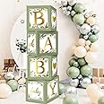 RUBFAC Sage Green Baby Boxes, 4pcs Balloon Boxes with Letters Birthday Decorations for Boy Girl Gender Reveal Baby Shower Birthday Party Favors