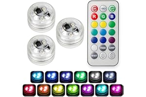 Aivane 3Pcs Mini Submersible LED Lights with Remote Control, Multicolor Changing Waterproof Underwater Tea Lights for Christmas, Halloween, Wedding, Pond, Pool, Fountains, Gardens Party Decoration