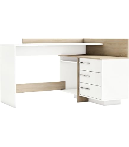 Bureau D'angle Rotatif 360° Avec Buffet - Dimensions (120x48x78) + (140x35x74) Cm - 4 Tiroirs + 4 Casiers - MDF Noir/chêne - Biqzuya