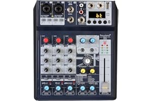 Depusheng DE8 Tragbare Mini-Mixer-Audio-DJ-Konsole mit Soundkarte, USB, 48-V-Phantomspeisung für PC-Aufnahme Singende Webcast-Party