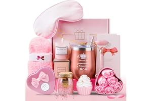 VIBINHO Coffret Cadeau Femme avec Bougie Parfumée & Soins du Corps, Cadeau Anniversaire pour Femme 15-70 Ans, Idée Cadeau Wellness pour Maman & Meilleure Amie, Set de 11 Articles（Rose）