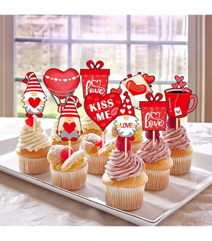 Xsstarmi Confezione da 24 topper per cupcake Happy Valentine's Day Glitter Sweet Love Be Mine San Valentino Cupcake Picks a tema San Valentino festa di compleanno decorazioni per torte forniture rosse