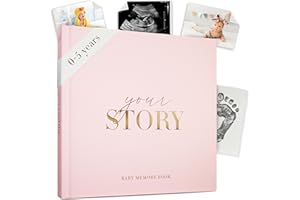 BIBI & BEAU Baby Girl Memory Book – Blush Pink Keepsake Journal for Newborn to Age 5 | Baby Shower Record Book, Milestone Tracker, Scrapbook & Photo Album