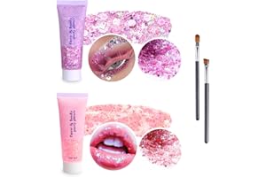 Zelzen Body Glitter Gel, 2 PCS Long-Lasting Powder Paillettes, paillettes sirène visage cheveux ongles, pour mascarade, anniversaire maquillage et DIY Crafts...