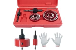 Wkmamo Set di 13 seghe a tazza, corona per trapano, in acciaio al carbonio, 19-64 mm, set per seghe a tazza, downlights, punte per trapano per legno, cartongesso (rosso)