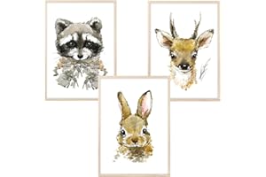 MeinBaby123® Imágenes para habitación infantil, juego de 3 pósteres DIN A4, animales del bosque, acuarela, zorro, conejo, decoración de habitación infantil, póster de pared premium (juego de 2)