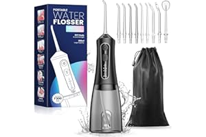 JTF Travel Water Flosser, 4 Modes 9 Jet Tips Portable Dental Water Flosser for Teeth Cordless, 300ML Teeth Water Jet Cleaner, USB Rechargeable Ipx7 Waterproof Oral Irrigator Tools for Home(Black)