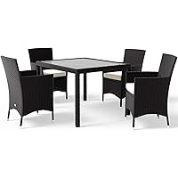 Deuba Poly Rattan Sitzgruppe Gartenmöbel WPC Gartentisch 4 Stapelbare Stühle Auflagen Sitzgarnitur Essgruppe Balkon Set