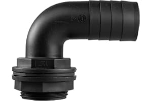 EOTRADER 90 Degree Water Tank Overflow Vent, Water Butt Barbed Elbow Outlet with Nut & Washer 1/2" – 2” BSP Hose Sizes, Garden Rain Capture Tank Linking Connector (1.5" BSP - 1.5" Barb)