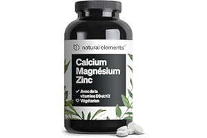 NATURAL ELEMENTS Calcium Magnésium Zinc Vitamine D3 K2 (MK7), 360 Comprimés pour 1 An, Hautement Dosé avec Cuivre, Sélénium et Manganèse, Pour les Os, Système Immunitare & Muscles, Sans Additifs, Testé en Laboratoire