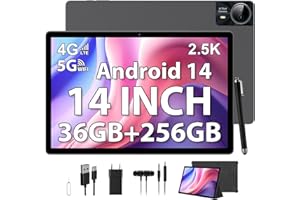 PIXPEAK 2.5K Tablet 14 pollici, 4G Lte/5G WiFi, INCELL 2240 x 1400, 11580mAh, 36GB RAM, 256GB ROM (Estensione 2TB), Android 14, Octa-Core, 13MP+8MP, tablet in offerta con Custodia/GPS/Bluet (Grigio)